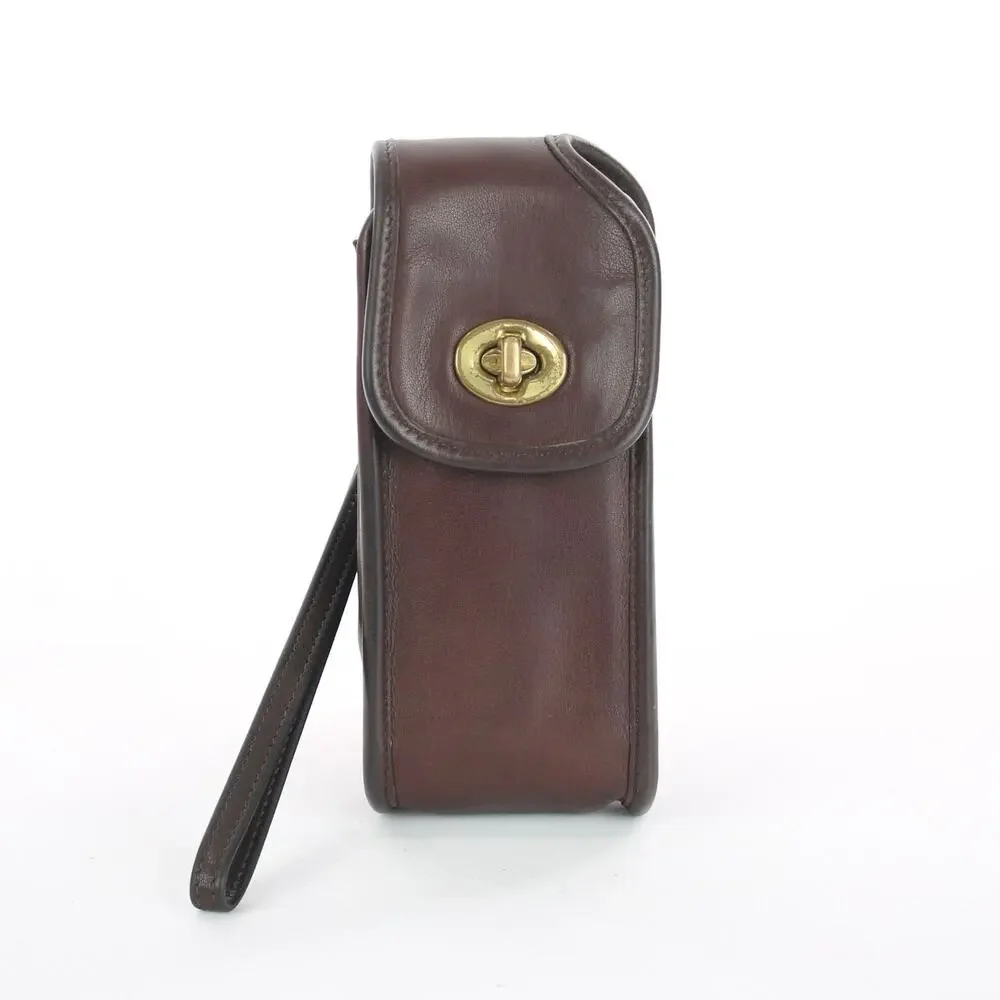 Coach Vintage Mahogany Leather Turnlock Wristlet Case Brown Brass